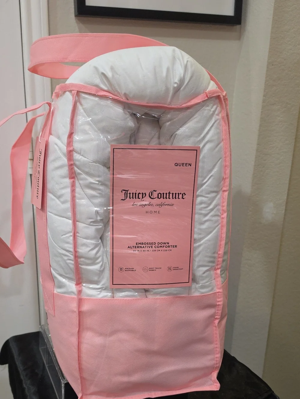 Juicy Couture Home Embossed Down Alternative Queen Comforter- White